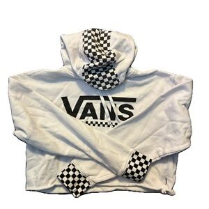 Vans White Cropped Hoodie with Black Checkerboard Accents
